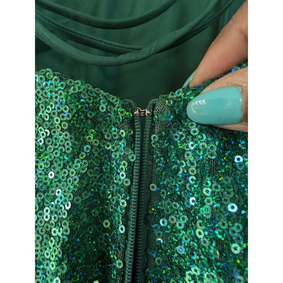 Sequin Maxi Dress Sz M Green Romantic Elegant Evening Gown Cruise Wedding Hoco - Picture 15 of 16
